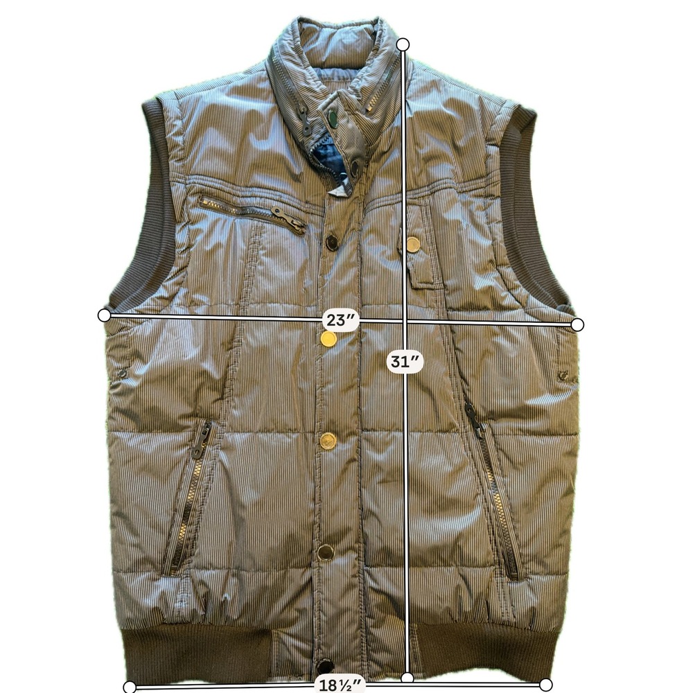 Unbranded Pinstripe Puffer Vest Mens Large Black Grey Excellent Quilted Zip Up - Picture 2 of 12